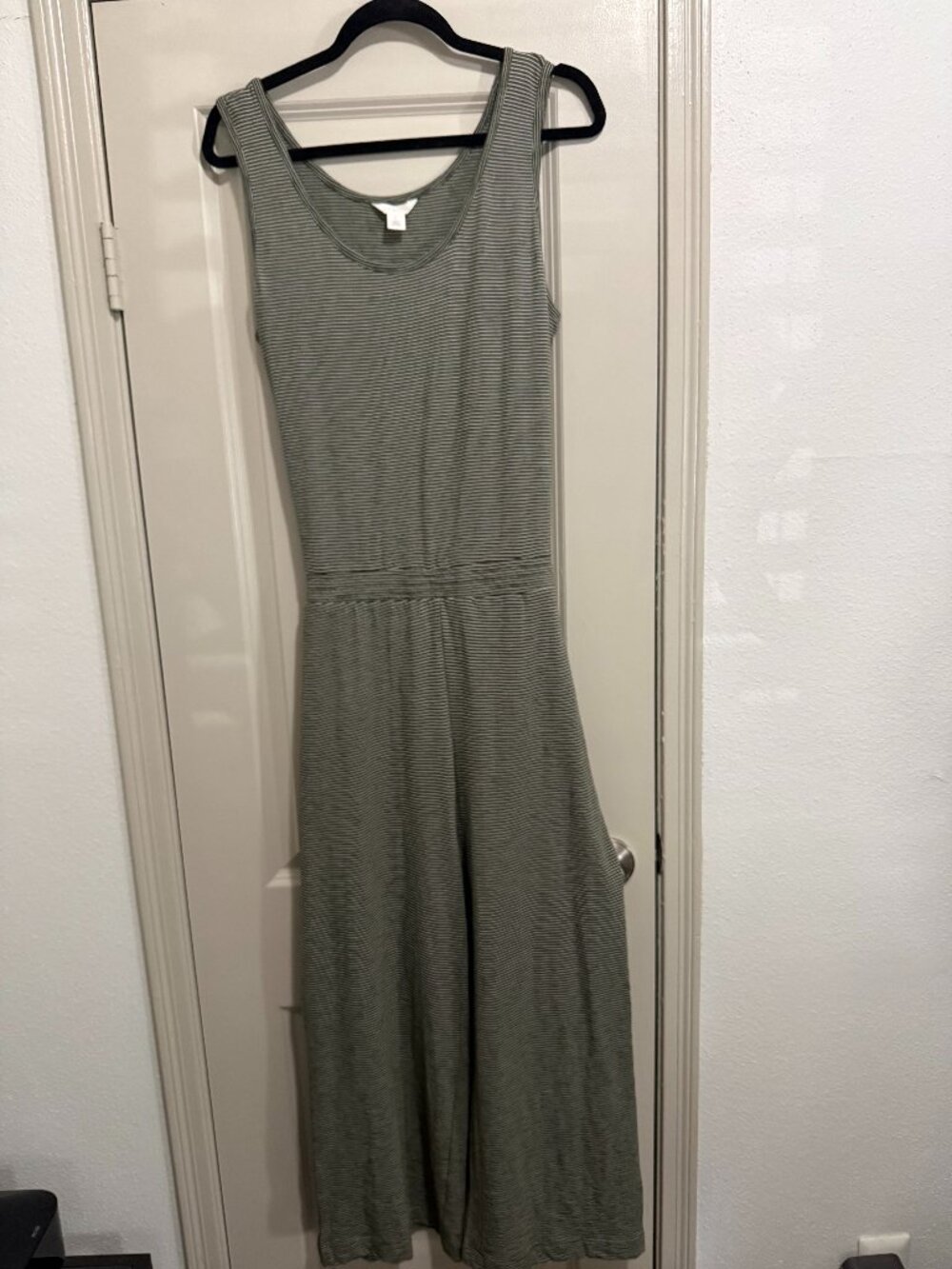 Caslon Women Grey White Horizontal Striped Belted Jersey Scoop-Neck Jumpsuit Med